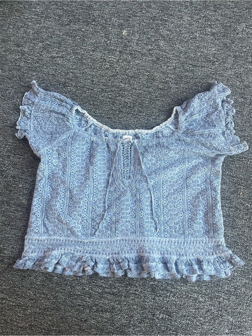 Surf Gypsy Light Blue Eyelet Off-Shoulder Crop Top